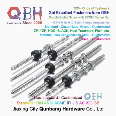 10%off Qbh Customized Solar Bracket M10 M11 M12 SS304 SS316 Stainless Steel Double End Machine Thread & Wood Thread Flange Nut EPDM Washer Stud Solid Screw