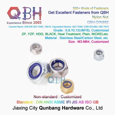 10%off Qbn Customized Standard DIN985/DIN982 Stainless Steel A2 SS304 A4 SS316 White Ring/Blue Ring Nylon Self Lock Nut Fastener