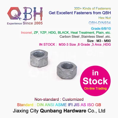 15% off in Stock Online Safety Trading Qbh DIN934 HDG M30-3 Size 8 Grade 3 Arcs Carbon Steel Hex Nuts Internal Threaded Fasteners