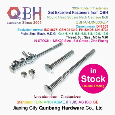 15% off in Stock Online Trading Qbh DIN603 Stainless Steel M8X20 Cl 8.8 Zp Carriage Bolts Wood Coach Grub Screws