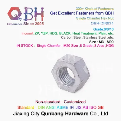 15% off in Stock Qbh DIN934 M20 Size HDG 8 Grade 3 Arcs Marking Single Chamfer Carbon Steel Sexangular Hex Hexangular Hexagonal Hexagon Nut