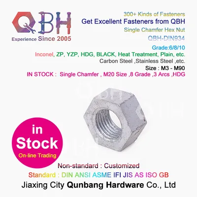 15% off in Stock Qbh M20 Size HDG 8 Grade 3 Arcs Marking Single Chamfer Carbon Steel Sexangular Hex Hexagon Nut Internal Threaded Fasteners
