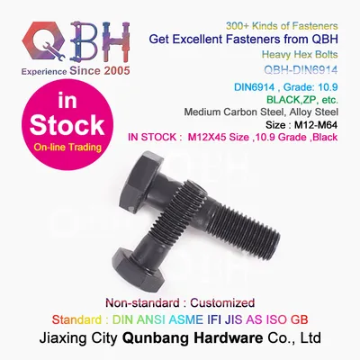 15% off in Stock on-Line Trading M12X45 Size DIN6914 Carbon Steel Black 10.9 Steel Structure Heavy Hex Hexangular Hexagonal Hexagon Head Bolts