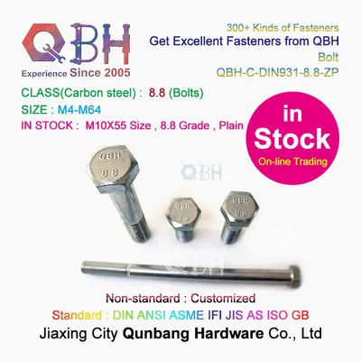 15% off on-Line Trading in Stock Qbh DIN931 Class 8.8 M10X55 Plain Half Thread Full Threaded Hex Hexangular Hexagonus Bolts External Threaded Fasteners