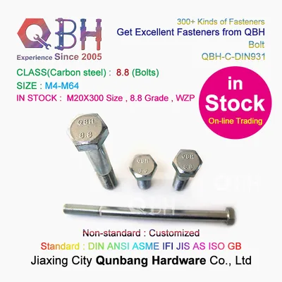 15% off on-Line Trading in Stock Qbh DIN931 Class 8.8 M20X300 Wzp Half Thread Hex Hexangular Hexagonus Hexangular Hexagonal Bolts External Threaded Fasteners