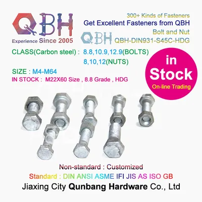 ASME Carbon Steel Spare Parts Full Half External Thread DIN931 Hex Bolts + DIN934 Internal Threaded Hex Nuts