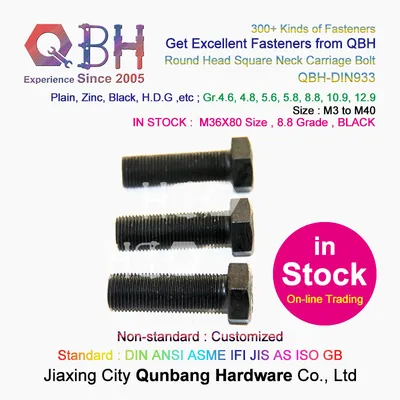 DIN933 Full Thread Carbon Steel Black Hex Head Bolt External Threaded Fasteners