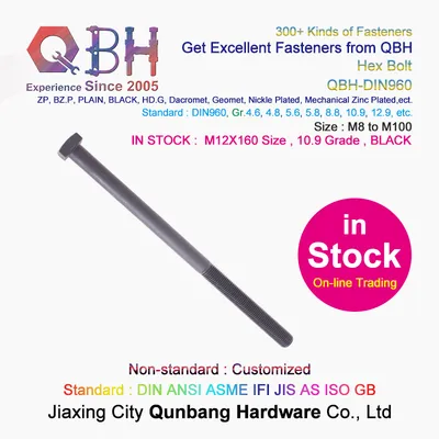 DIN960 Black Carbon Steel Half Thread Fine Threaded Hex Bolts