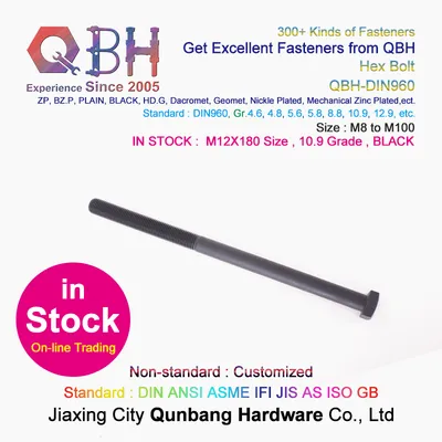 DIN960 Carbon Steel Half Thread Fine Thread Hex Bolts External Threaded Fasteners