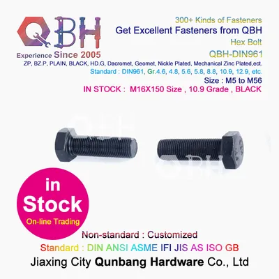DIN961 10.9 Grade Black Full Fine Thread Carbon Steel Hex Bolts