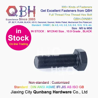 DIN961 Black Full Fine Thread Carbon Steel Hex Bolts External Threaded Fasteners
