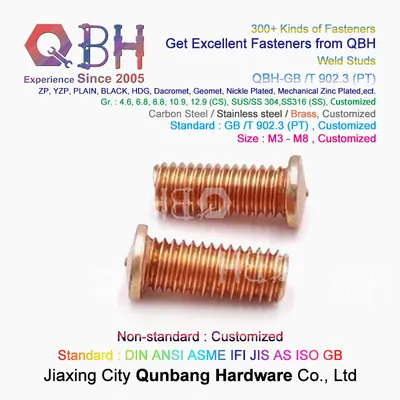 External Full Threaded Copper Brass Plated Spot Welding Sheet Metal CD Weld Studs