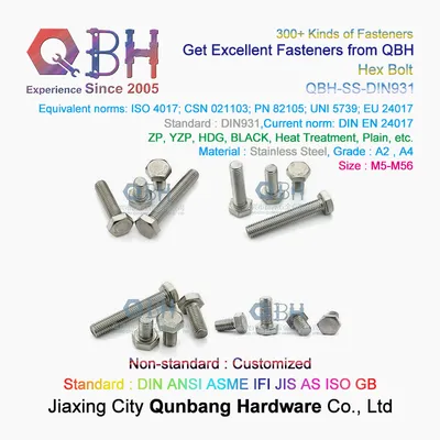 Hex Bolts (DIN 931 M5-M56 Stainles Steel, 304, 316)
