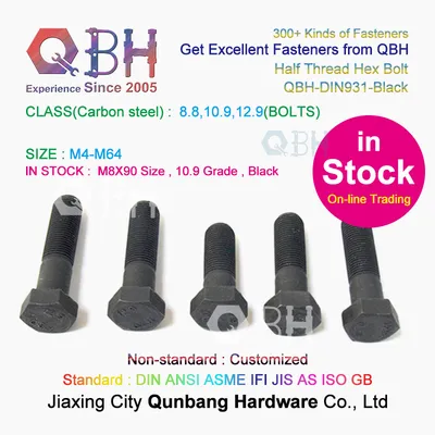 Online Trading Qbh DIN931 Carbon Steel Half Thread Hexagonal Hex Bolts
