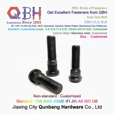 Qbh 10.9 12.9 Black High-Strength Carbon Steel Automotive Truck Tire Wheel Hub Knurled Bolts Truck Parts Lockbolts