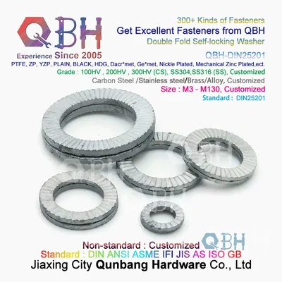Qbh 100hv / 200hv / 300hv M3-M130 Self Locked Wedge Lock Double Layer Security Preventing Dual Fold Washer (DIN 25201)