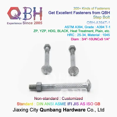 Qbh 1045 Carbon Steel Communication Tower ASTM A394 Customized HDG 3/4 -10uncx9 1/4 Hot Dipped Galvanized Yellow Zinc Yzp Plain Assembled Step Bolt and Nut