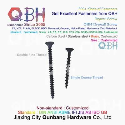 Qbh 3.5*25 Black Phosphating Self Drilling Tapping Bugle Head Double Fine Thread / Single Coarse Thread Drywall Dry Wall Screws