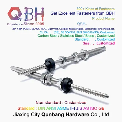 Qbh 304 Hex Drive Hanger Bolt Metric Thread and Wood Thread with Flange Nuts Empd