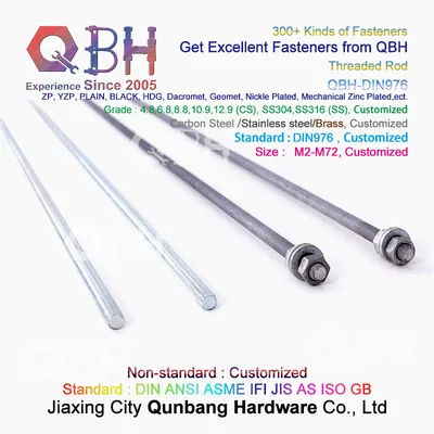 Qbh 4.8 6.8 8.8 10.9 Hardware Fastener Carbon Steel DIN976 DIN975 Thread Rods