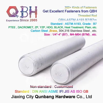 Qbh ASTM A193 B7/B7m Alloy Brass Carbon Stainless Steel HDG Half Fully Thread Threaded Rods