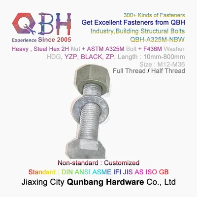 Qbh ASTM A325m A325 Zp/Yzp/HDG/Black/Heat Treatment/Plain/Zinc/Dacromet/Geomet 2h Nut Heavy Industry Construction Parts Bolt Screw with Spring/Flat F436m Washer