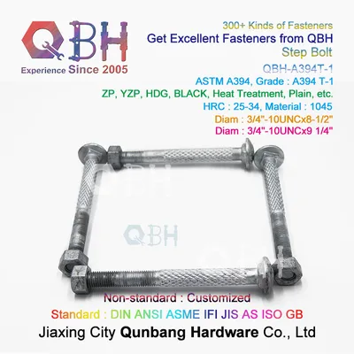 Qbh ASTM A394 T-1 Type 1 Electrical Transmission Telecom Tower Step Bolt Nut HDG Black Yzp Zinc Plain Carbon Steel Communication Component