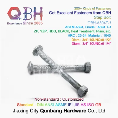 Qbh ASTM A394 T-1 Type 1 Telecom Tower Step Bolt Nut HDG Black Yzp Zinc Plain 3/4