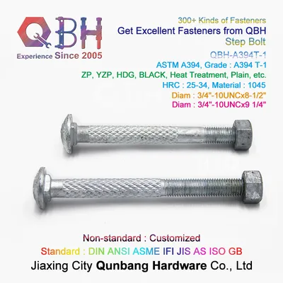Qbh ASTM A394 Tp1 Type 1 Hot Dipped Galvanized Yellow Zinc HDG Yzp Zinc Black Plain Transmission Towers Steel Structure Construction Heavy Step Bolt