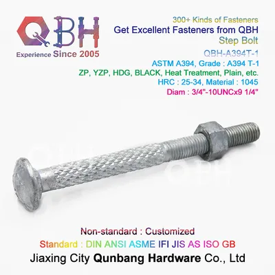 Qbh ASTM A394 Type 1 HDG 3/4 -10unc X 9 1/4 OEM ODM 1045 Medium Carbon Steel Hot Dipped Galvanized HDG Black Yellow Zinc Plain Communication Tower Step Bolt