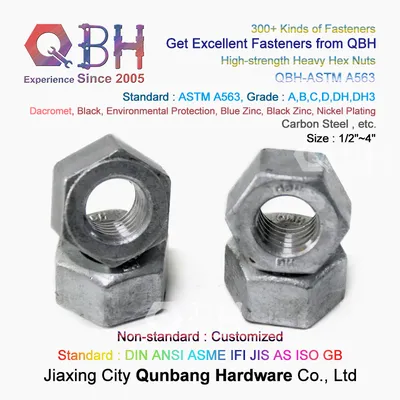 Qbh ASTM A563 A Grade HDG Carbon Steel High-Strength Heavy Hex Hexagonal Hexagon Nuts