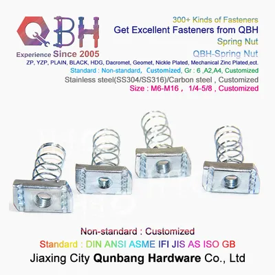 Qbh Aluminium Profile T Slotting Rail Use Customized Non-Standard Stainless Steel/Carbon Steel Blue White Zinc Plated Spring Strut Nut
