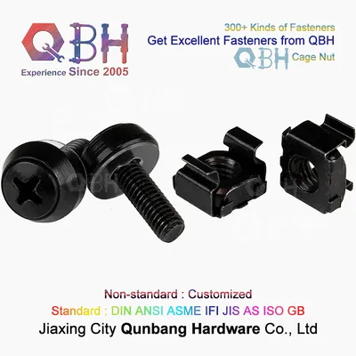 Qbh Black Carbon Steel Rack-Mountable Equipment/Server/Network/Audio/Video Equipment Rack Bracket Stand Cage Bolt Nut Washer Fasteners