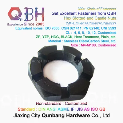 Qbh Black Hex Thin Slotted Castle Nuts (DIN979)