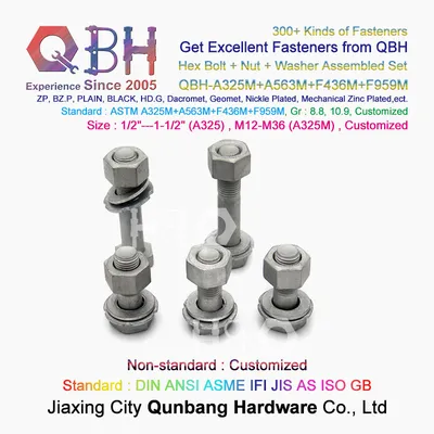 Qbh Building Materials ASTM A325/A325m Hex Bolt +A563m Nut + F436/F436m F959/F959m Flat Washers Steel Structure Combo Assembly Set Fasteners