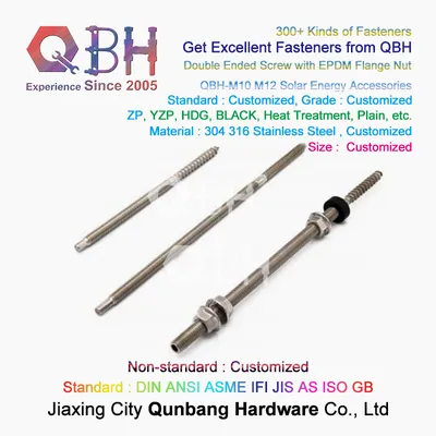 Qbh Carbon Stainless Steel Alloy Solar Panel/Bathromm Sanitary Ware Bracket Hanger Roofing Dowel Screw Dual Double End Stud Rod Head Bolt