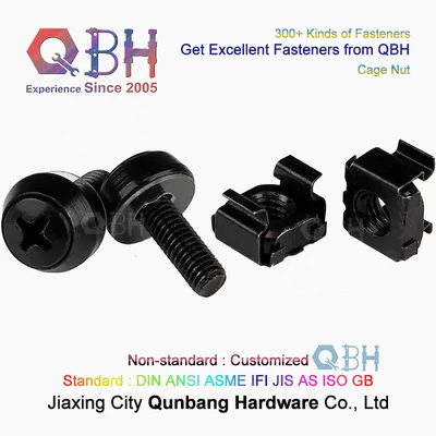Qbh Carbon Steel Black M5 X 12mm Server Rack and Cabinet Mounting Cage Bolts and Nuts