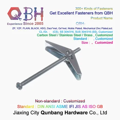 Qbh Carbon Steel Bright Spring Toggle Wing Concrete Toggle Drywall Stud