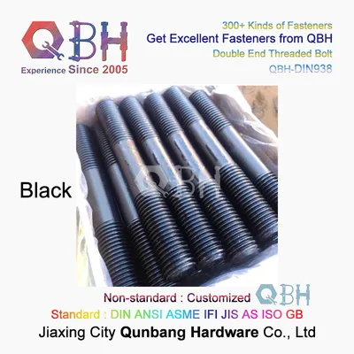 Qbh Carbon Steel DIN938 Black DIN 938 Thread Threaded Bolt Double End Stud
