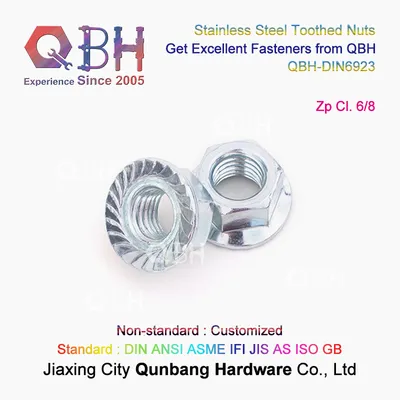 Qbh Carbon Steel Hex Flange Serrations Toothed Nuts DIN6923 M5-M30 Zp Cl. 6/8