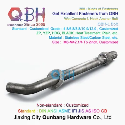 Qbh Carbon Steel Traffic L Shape Type 90 Degree Angle Anchor Bolt Screw