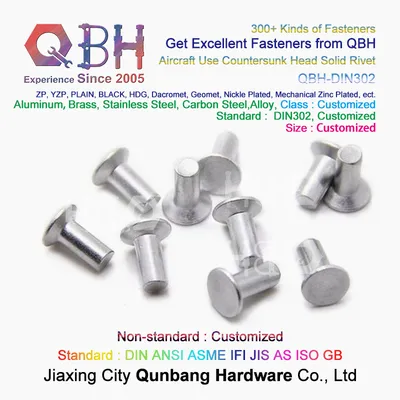 Qbh Countersunk Head High Strength Aircraft Airplane Plane Use Solid Rivet Fastener Maintaining Repairing Replace Replacement Aluminium Aluminum Spare Parts