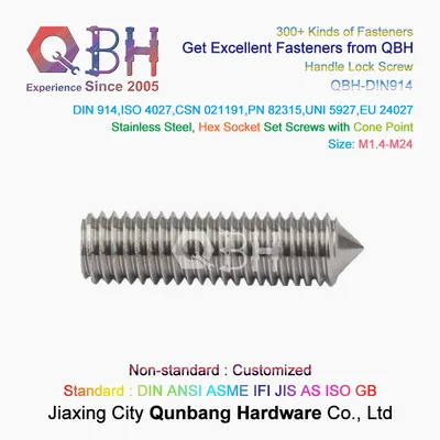 Qbh Cup/Cone Point DIN 914/916 Hex Hexagon Hexagonal Carbon Steel/Stainless Steel Socket Tapered End Bolt