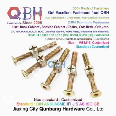 Qbh Custemized M6X50 Carbon Steel Plain Black Yellow Blue Zinc Nickle Plated HDG Hot DIP Galvanizing Dacromet Geomet Furniture Bed Bolt Nut Fastener