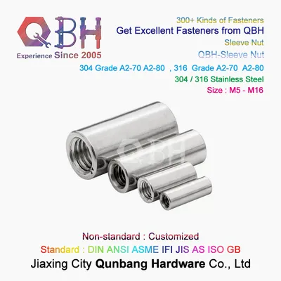 Qbh Custom-Made Stainless Steel Extending Screw Bolt Double Thread Round Cylindric Sleeve Barrel Extension Extended Length Coupling Nut Connector High Nut