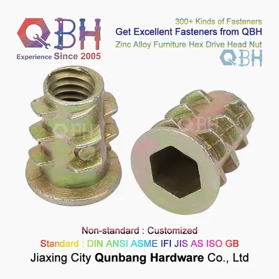 Qbh Custom-Made Zinc Alloy Wood Wooden Furniture Fastener Inner Hex Socket Drive Head M4 Type OEM ODM Thread Threaded Insert D Nut
