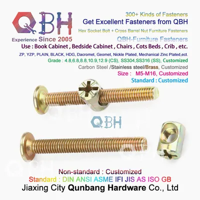 Qbh Customiz-Made OEM ODM Plain Black Yellow Blue Zinc Nickle Plated HDG Hot DIP Galvanizing Dacromet Geomet Carbon Steel Stainless Steel Furniture Bed Bolt