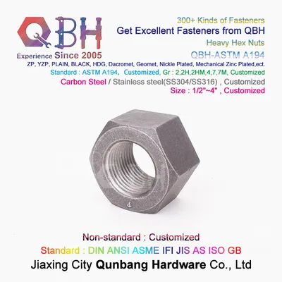 Qbh Customized ASTM A194 Nut 2/2h/2hm/4/7/7m Black HDG Zp Zinc Plain Heat Treatment Dacromet Geomet Steel Structure Spare Part Construction Building Components