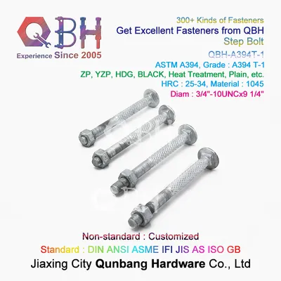 Qbh Customized ASTM A394 Type 1 Knurled HDG Black Yzp Zinc Plain Substations Steel Communication Electrical Transmission Reinforcement Crossing Tower Step Bolt