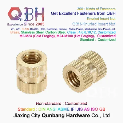 Qbh Customized Brass Copper Knurled Insert Double Thread Joint Nut